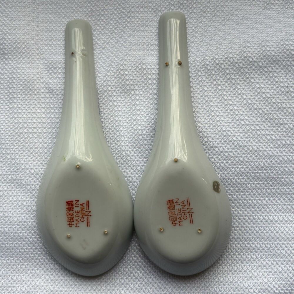 Pair Vintage Chinese Jingdezhen  Soup Spoons+Small Bowl Butterfly Floral Design. - Picture 6 of 11